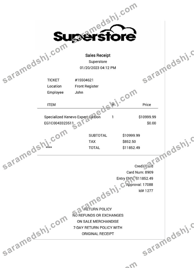 SUPERSTORE payment receipt